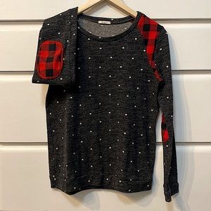 🎒 12 PM by Mon Ami USA Polka Dot Buffalo Plaid Sweater